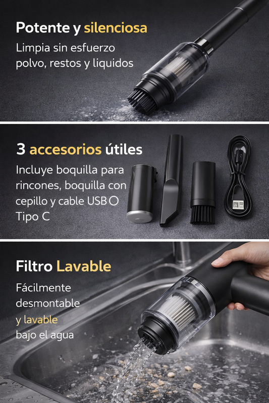 Aspiradora de mano para auto y hogar 3 en 1